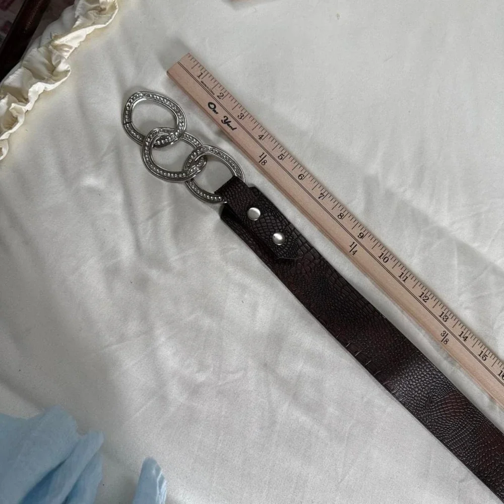 Y2K brown textured‎ belt double ring buckle statement waist belt size large